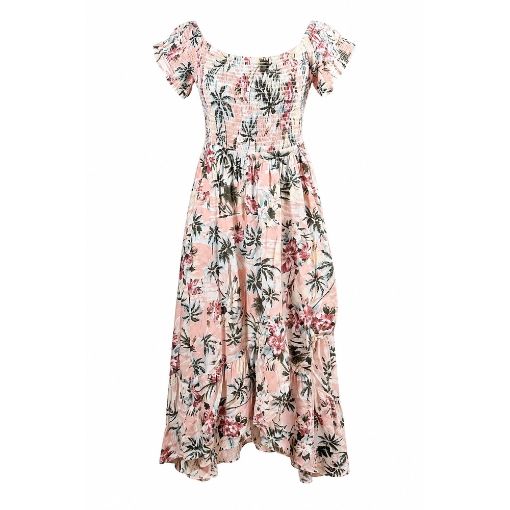 Torrid Smocked Palm Tree Floral Midi Dress womens Large tropical Vacation beach